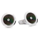 Plain Cufflinks Gray Mother Of Pearl with Two Diamonds  - 950 Sterling Silver