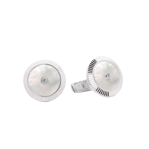 [GMC596P] Lining Cufflinks Mother Of Pearl with Two Diamonds  - 950 Sterling Silver