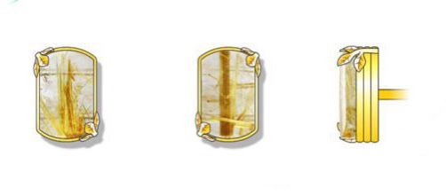 Women’s Cufflinks in 925 Sterling Silver and Gold Rutilated Quartz Stone - White Rhodium Plating