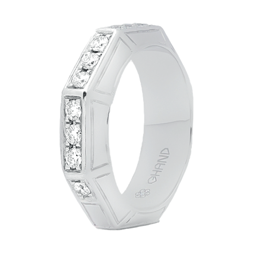 [GAC764W] Arabesque Half Diamond Line Ring Thick White Gold