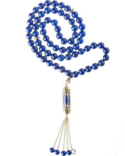 [GB383Y-66] Blue Lapis 66 Beads in 18K Yellow Gold and Sapphire