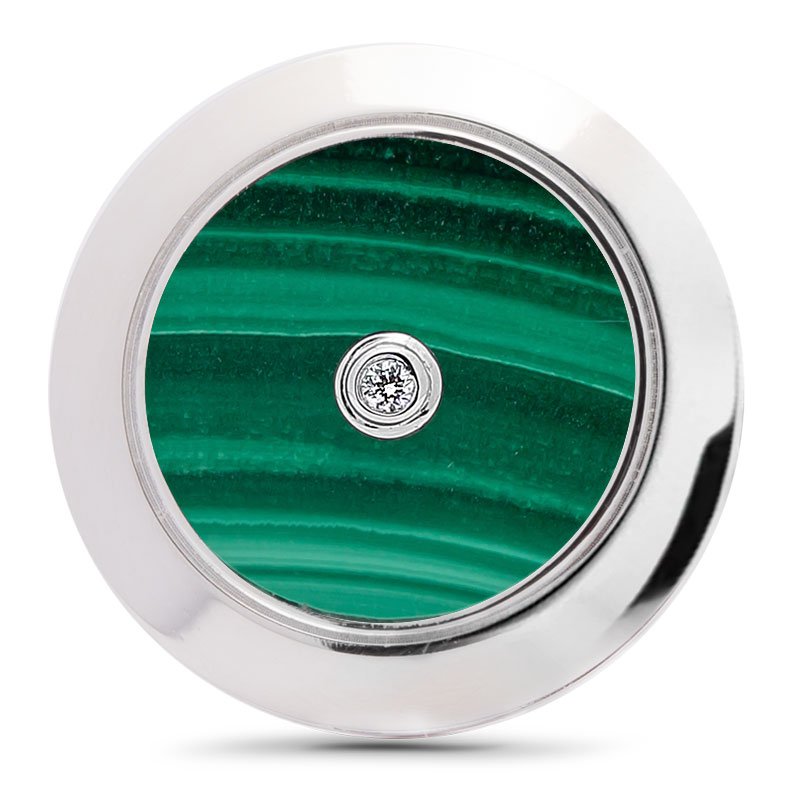 Plain Cufflinks Malachite with Two Diamonds