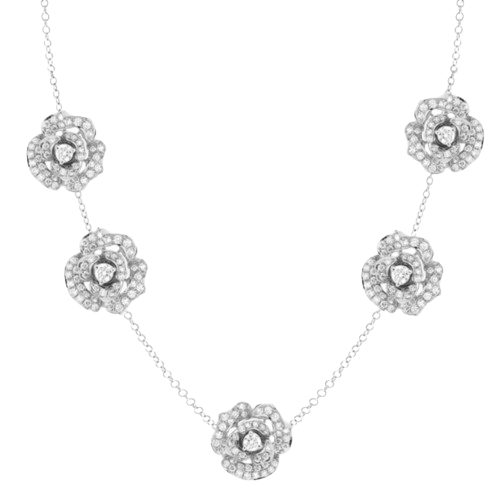 Lady Rose Necklace 5 Small Roses White Gold