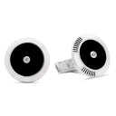 Lining Cufflinks Black Onyx with Two Diamonds  - 950 Sterling Silver