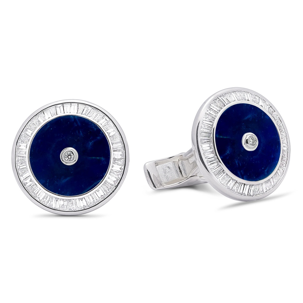 Baguette Diamond Sodalite Cufflinks  - 950 Sterling Silver