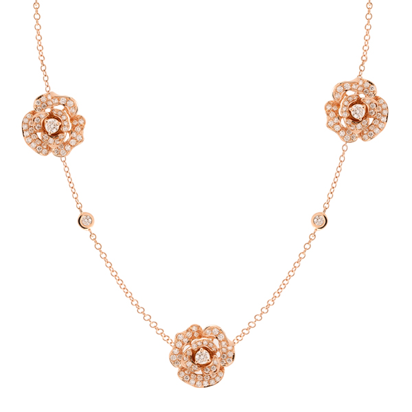 Lady Rose Triple Roses Necklace and Choker Rose Gold