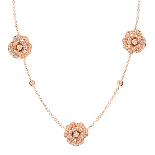 [GRC290P] Lady Rose Triple Roses Necklace and Choker Rose Gold
