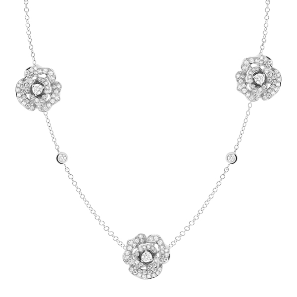 Lady Rose Triple Roses Necklace and Choker White Gold