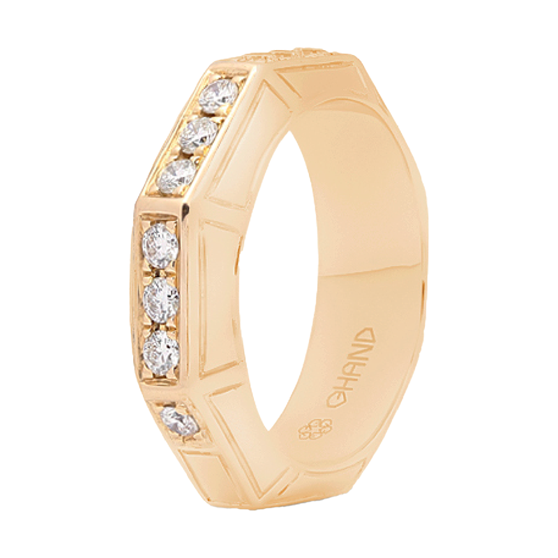Arabesque Half Diamond Line Ring Thick Yellow Gold
