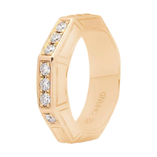 [GAC764Y] Arabesque Half Diamond Line Ring Thick Yellow Gold (EU 44 (US 3))