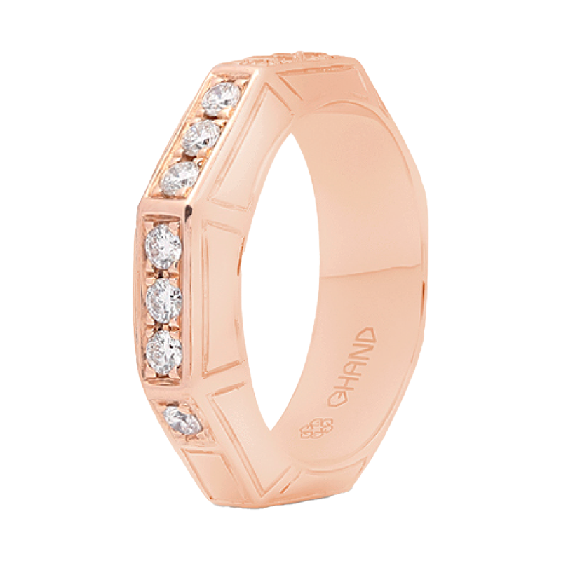 Arabesque Half  Diamond Line Ring Thick Rose Gold