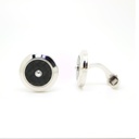 Plain Cufflinks White Sterling Silver with Carbon Fiber