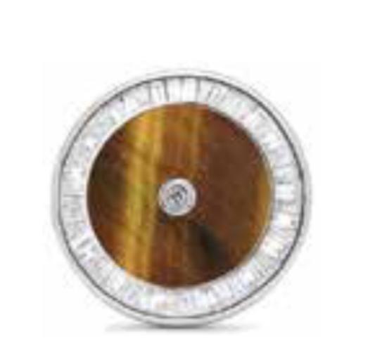 Baguette Diamond Tiger Eye Cufflinks  - 950 Sterling Silver