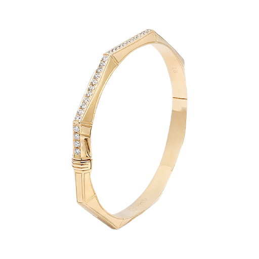 [GAC397Y] Arabesque Thick Bangle - Line Half Diamond Yellow Gold