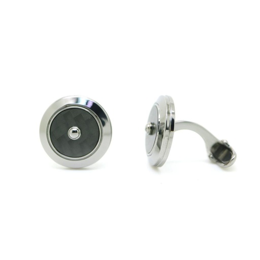 [GMC612B] Plain Cufflinks Black Sterling Silver with Carbon Fiber